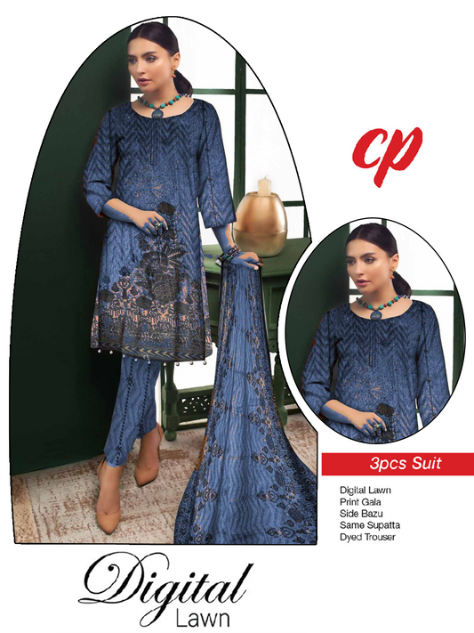 3Pcs Unstitched Digital Lawn Suit For Women WU123