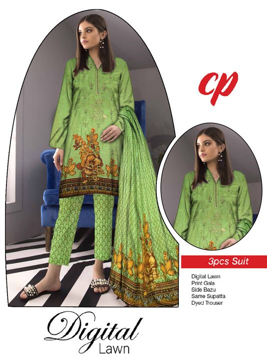 3Pcs Unstitched Digital Lawn Suit For Women WU124