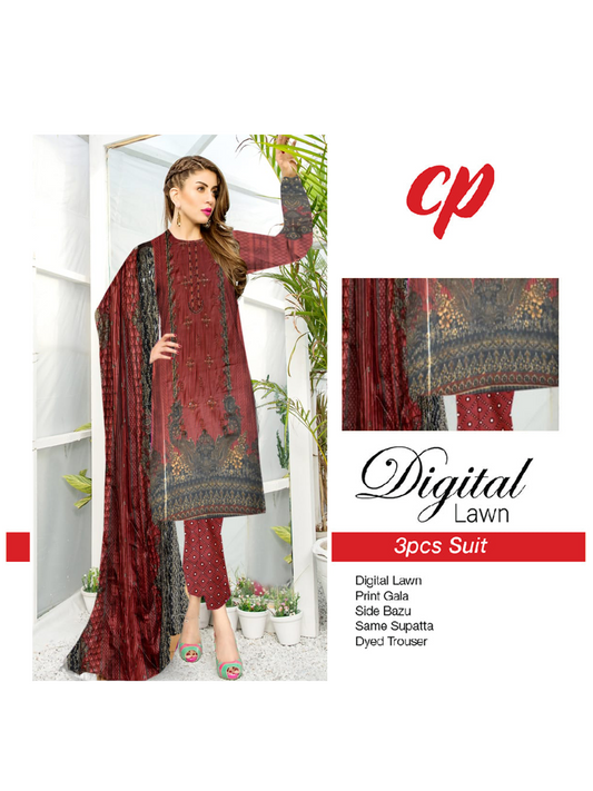 3Pcs Unstitched Digital Lawn Suit For Women WU135