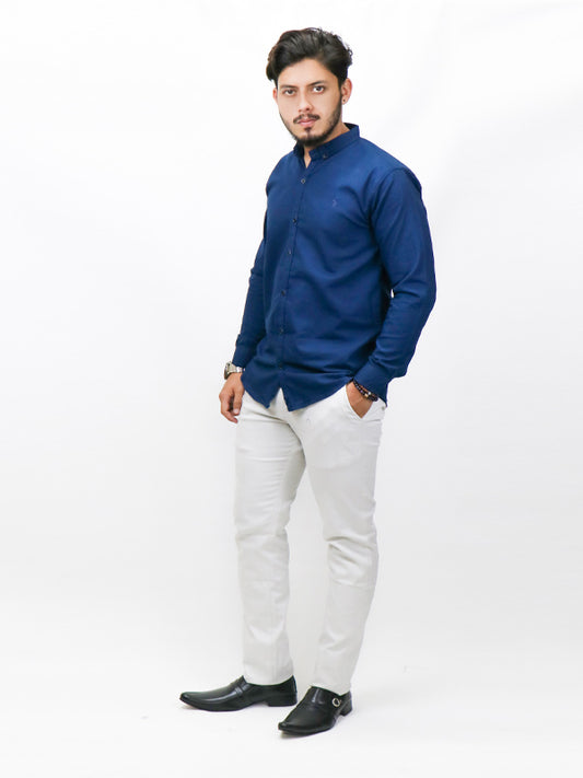 Men's Chambray Casual Shirt Dark Navy Blue