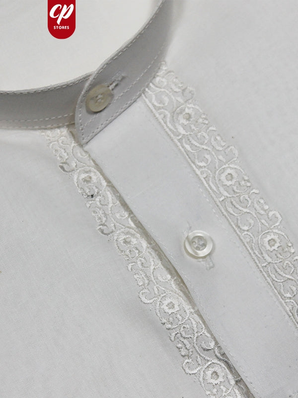 M-AFZL 100% Premium Cotton Kurta Sherwani Collar for Men White
