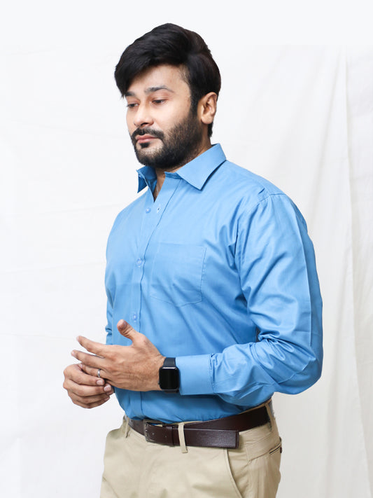 AZ Men's Formal Dress Shirt Plain Sea Blue