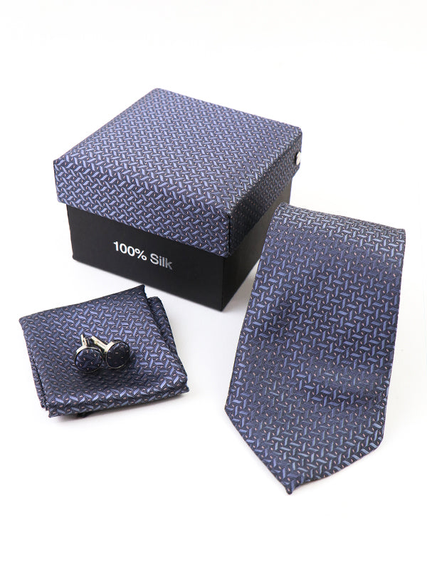 Luxury Tie Box Set Tie Cuff-Link Pocket Square Silver TD