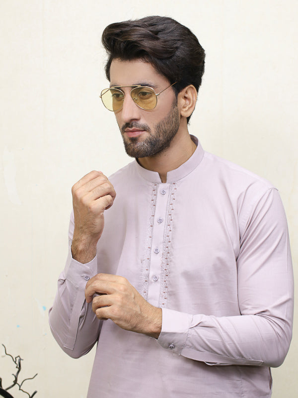 288E Men's Cotton Kameez Shalwar Stitched Suit Beige 4