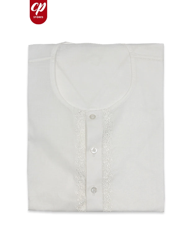M-AFZL 100% Premium Cotton Kurta Magsi Collar for Men White