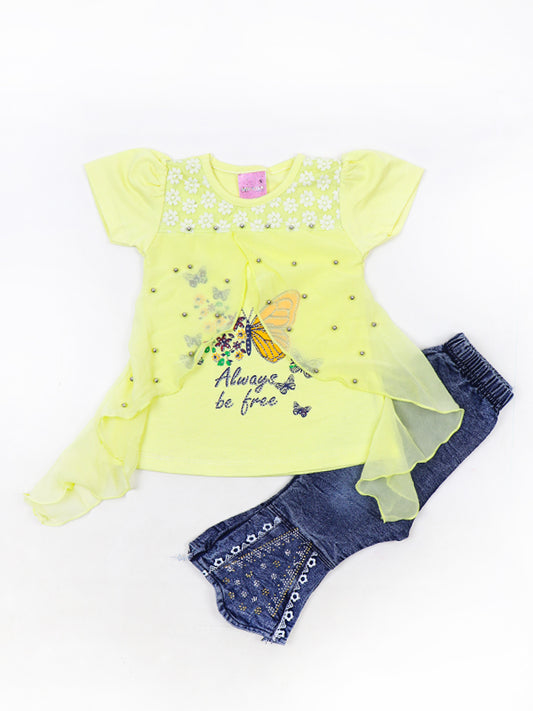 BG Girls Suit 1 Yr - 4 Yrs Butterfly Light Yellow