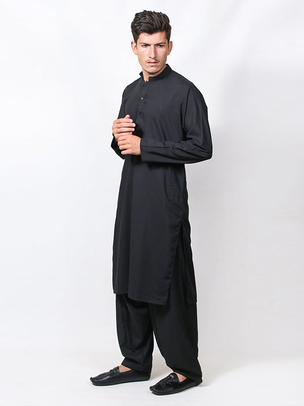 442P Shalwar Kameez Stitched Suit Sherwani Collar Black