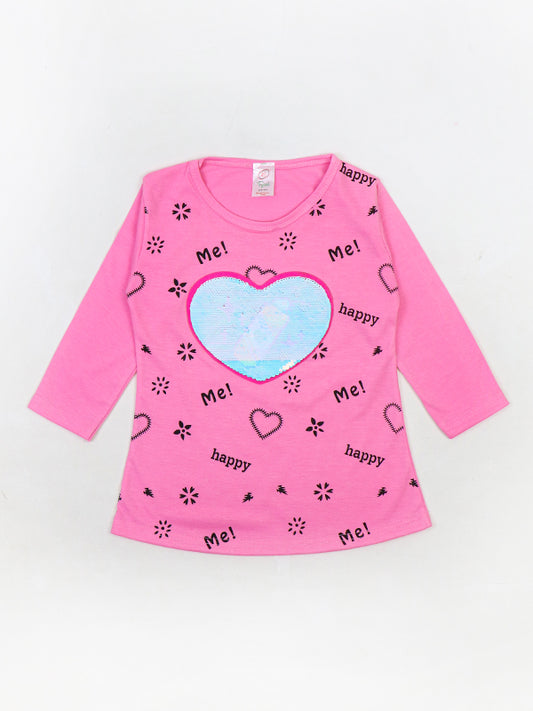 KG Girls Full Sleeve T-Shirt 3.5Yrs - 9Yrs Heart Pink