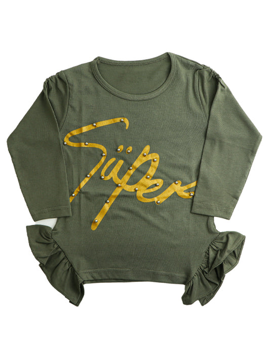 ATT 2.5 Yrs - 7 Yrs T-Shirt for Girls Printed Super Light Army Green