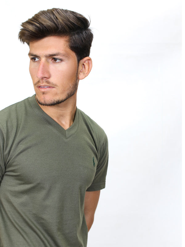 M Men's V-Neck T-Shirt P Green