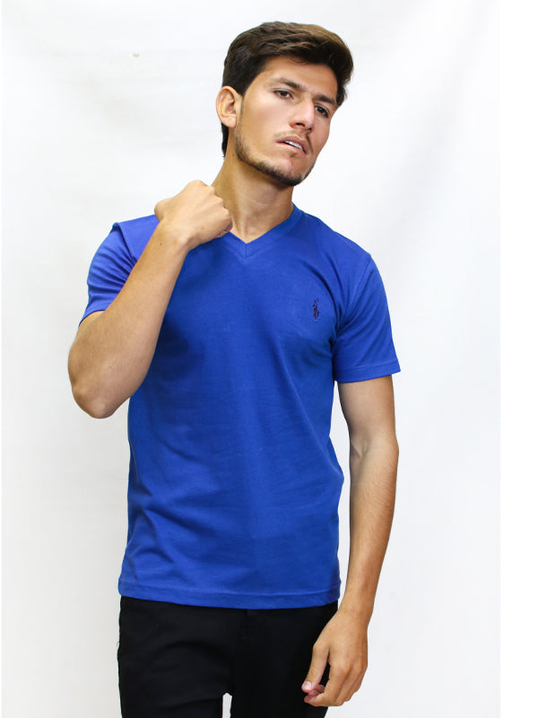 M Men's V-Neck T-Shirt P Blue