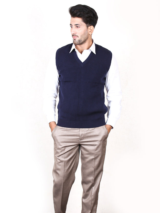 S.H Sleeveless Plain Sweater for Men Dark Blue