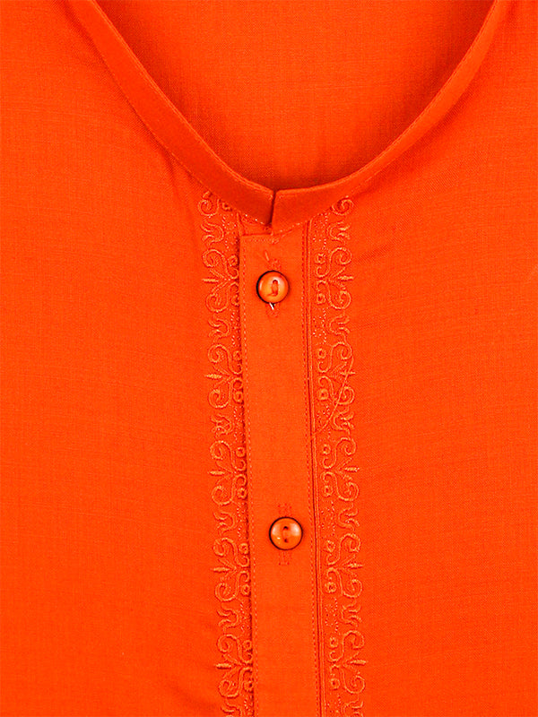AM Men's Festive Embroidery Kurta Orange