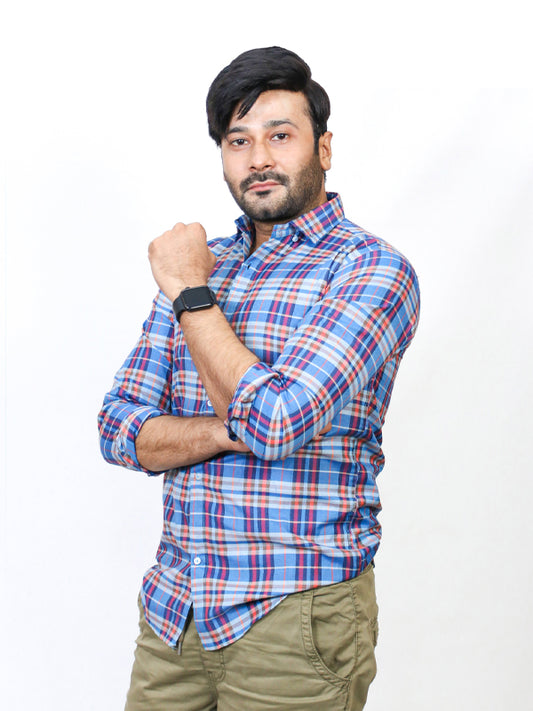 Men's Casual Shirt Light Blue Checks
