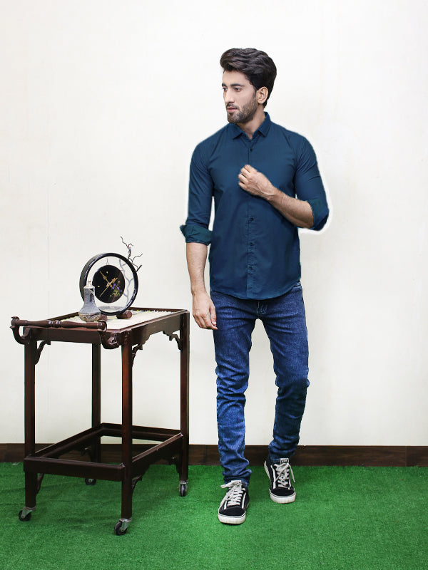 Men's Chambray Casual Shirt Navy Blue