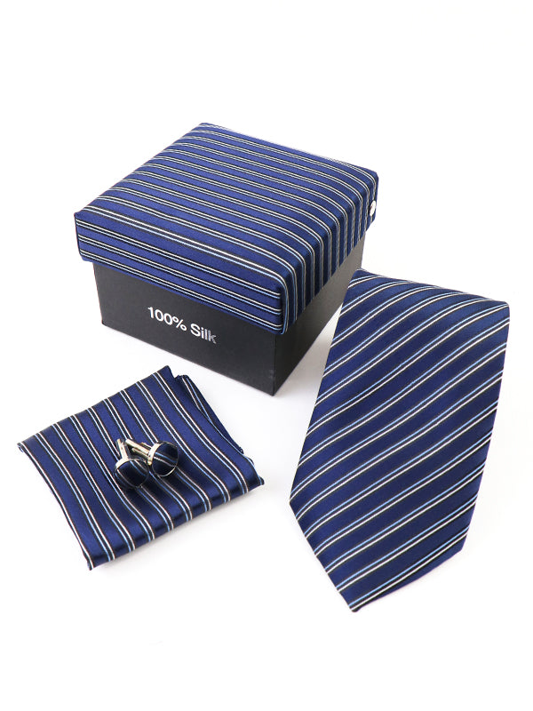Luxury Tie Box Set Tie Cuff-Link Pocket Square Blue DL