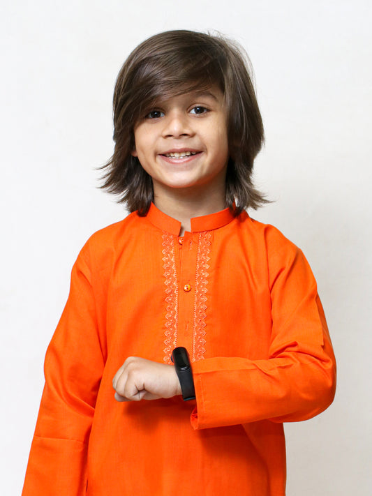 299 2Yrs - 16Yrs Boys Kameez Shalwar Multi Embroidery Orange