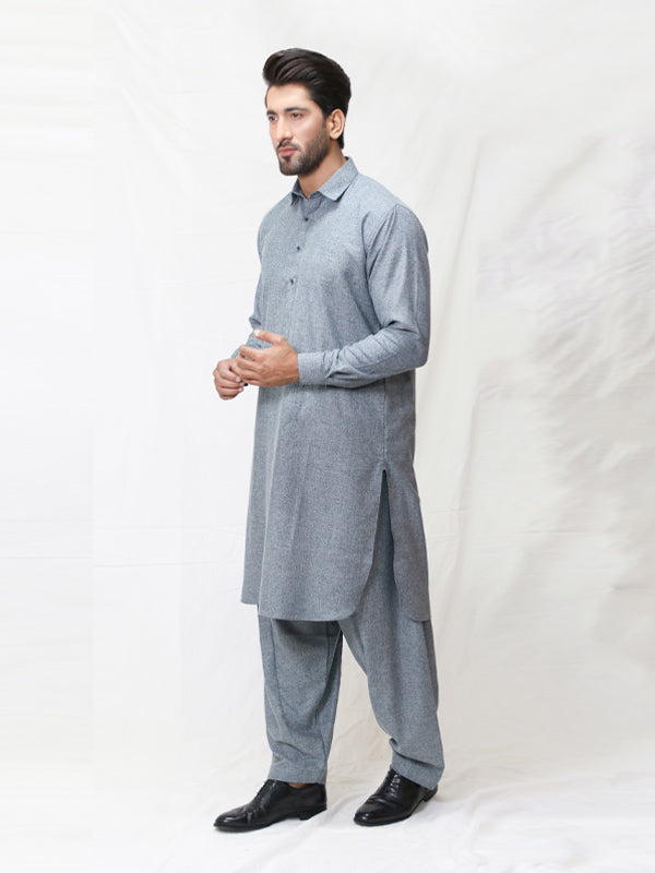 159 Men's Kameez Shalwar Stitched Suit Shirt Collar Grey
