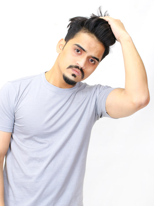 M Men's Plain Crew Neck T-Shirt Light Grey
