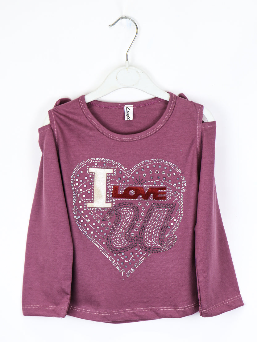 Girls 2.5 Yrs - 7 Yrs Full Sleeves T-Shirt I LOVE U Blush Purple