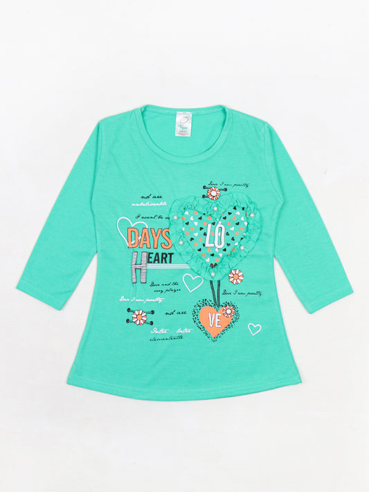 KG Girls Full Sleeve T-Shirt 3.5Yrs - 9Yrs Love Sea Green