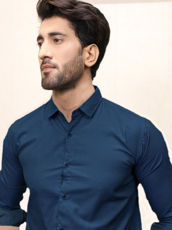 Men's Chambray Casual Shirt Navy Blue