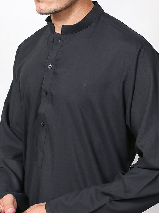 442P Shalwar Kameez Stitched Suit Sherwani Collar Black