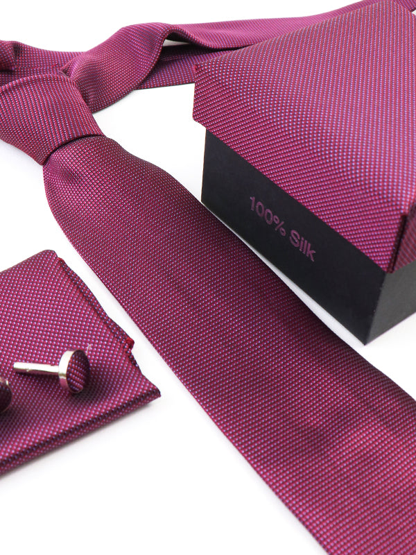 Luxury Tie Box Set Tie Cuff-Link Pocket Square Dark Pink