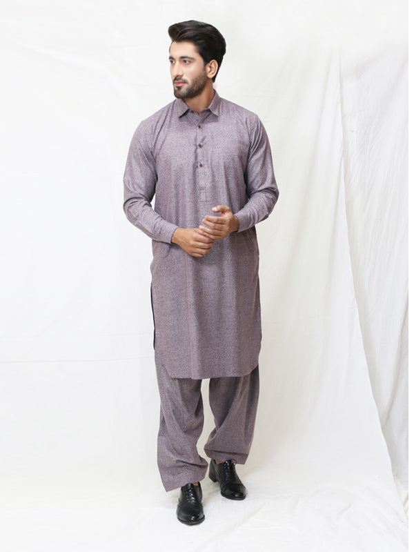 159 Men's Kameez Shalwar Stitched Suit Shirt Collar Maroon