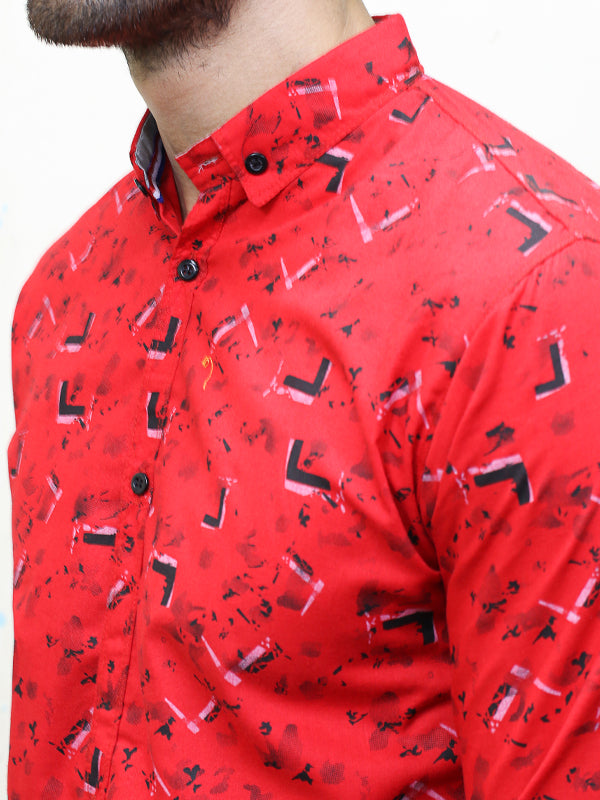 PC2 Men's Printed Casual Shirt Red