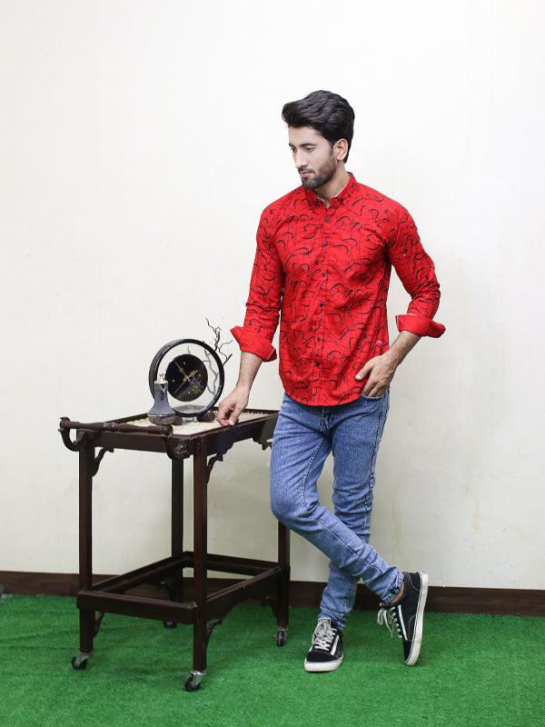 PC1 Men's Printed Casual Shirt Red