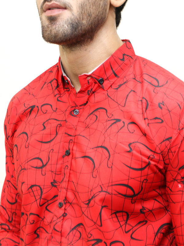 PC1 Men's Printed Casual Shirt Red