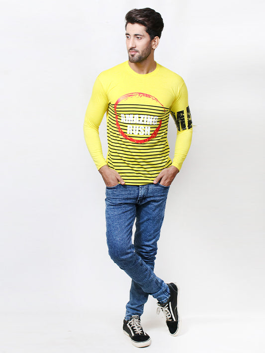 SN Men's Full Sleeve Printed T-Shirt Yellow