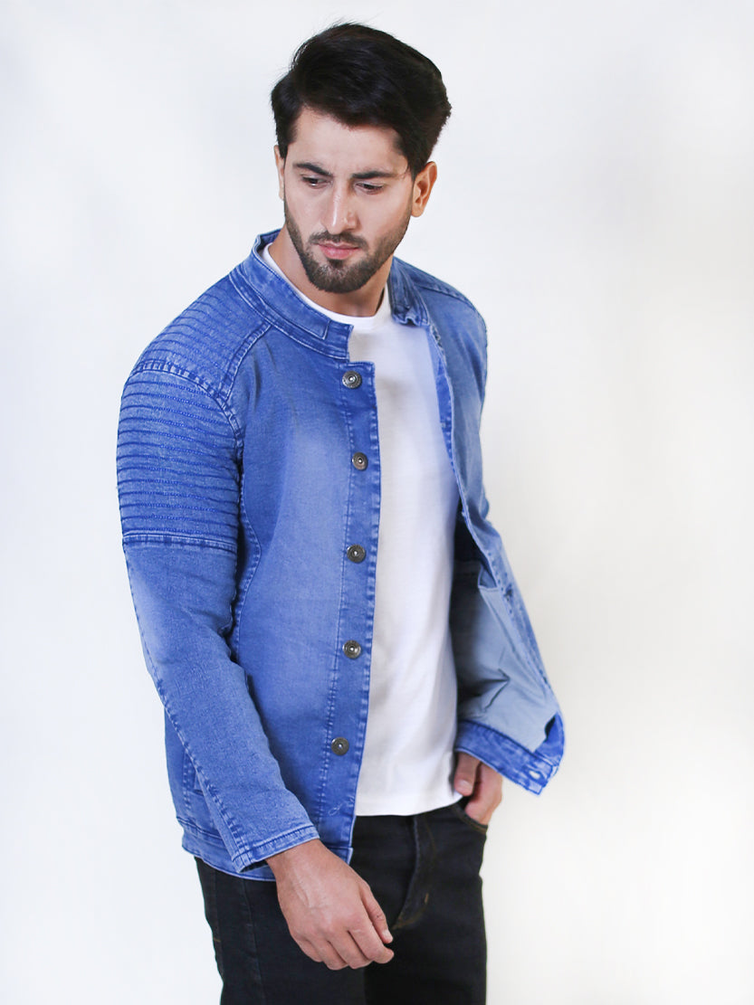 Royal blue denim hot sale jacket mens