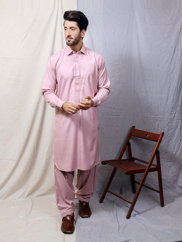 221/4 Men's Kameez Shalwar Stitched Suit Pink
