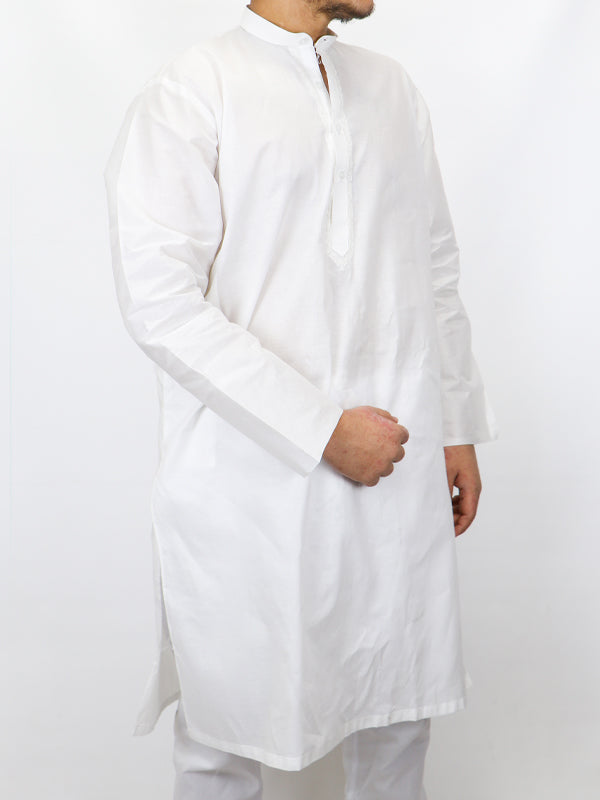 M-AFZL 100% Premium Cotton Kurta Sherwani Collar for Men White