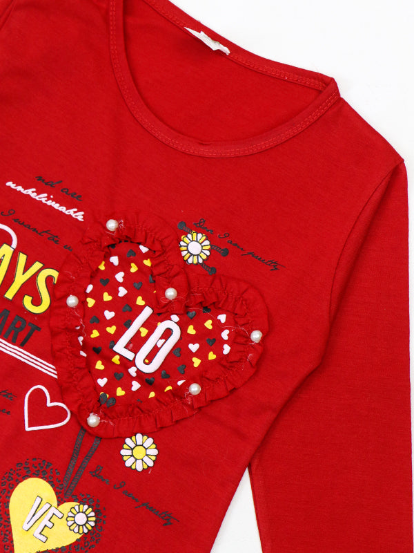 KG Girls Full Sleeve T-Shirt 3.5Yrs - 9Yrs Love Red