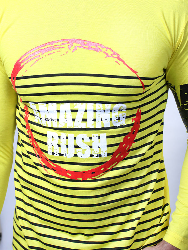 SN Men's Full Sleeve Printed T-Shirt Yellow