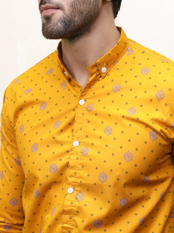 PC6 Men's Printed Casual Shirt Yellow