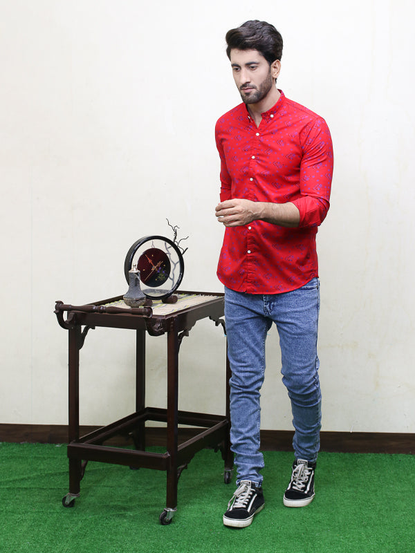 PC4 Men's Printed Casual Shirt Red