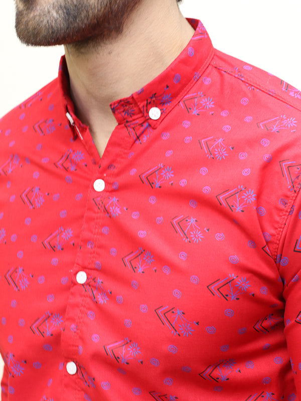 PC4 Men's Printed Casual Shirt Red
