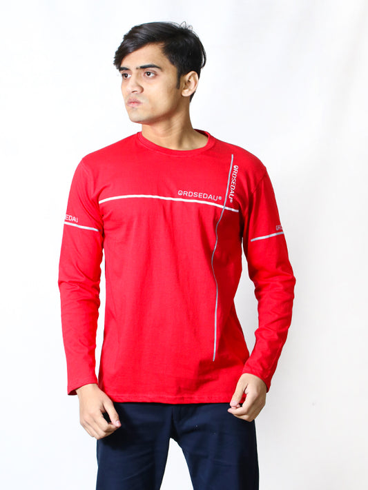 SN Men's Full Sleeve T-Shirt Qrosedau Red
