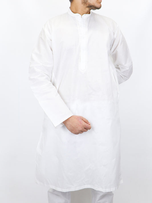 M-AFZL 100% Premium Cotton Kurta Sherwani Collar for Men White