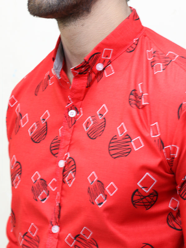 PC3 Men's Printed Casual Shirt Red