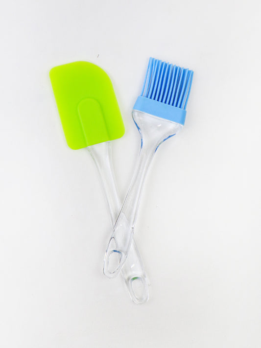 2 Pcs Set of Silicone Brush & Spatula Multicolor