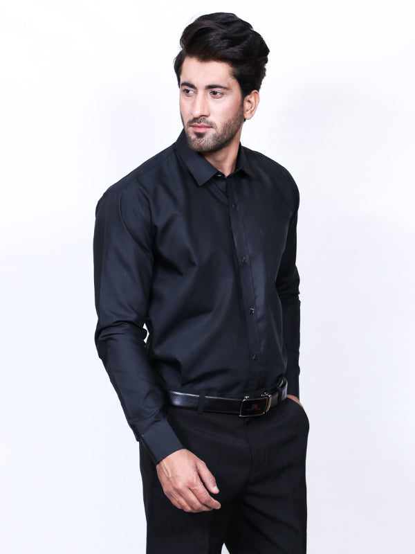 AZ Men's Formal Dress Shirt Plain Black – The Cut Price