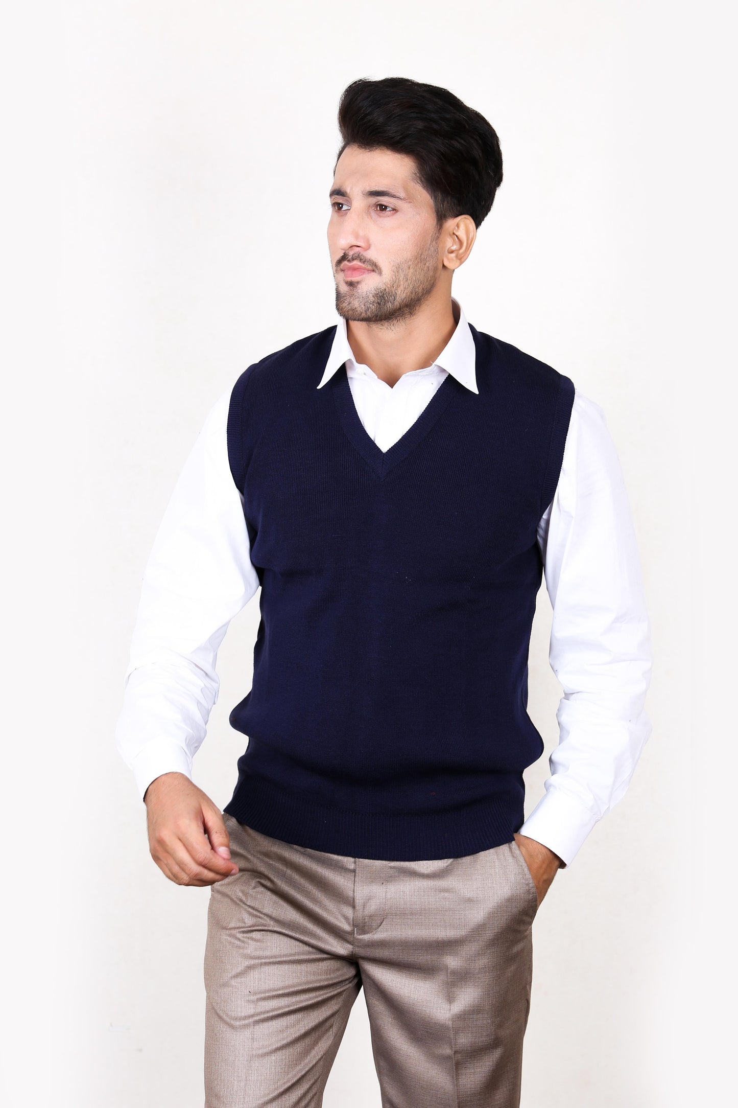 MSW20 Sleeveless Plain Sweater for Men Dark Blue