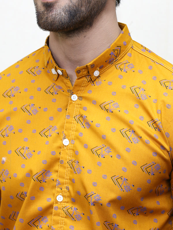 PC4 Men's Printed Casual Shirt Yellow