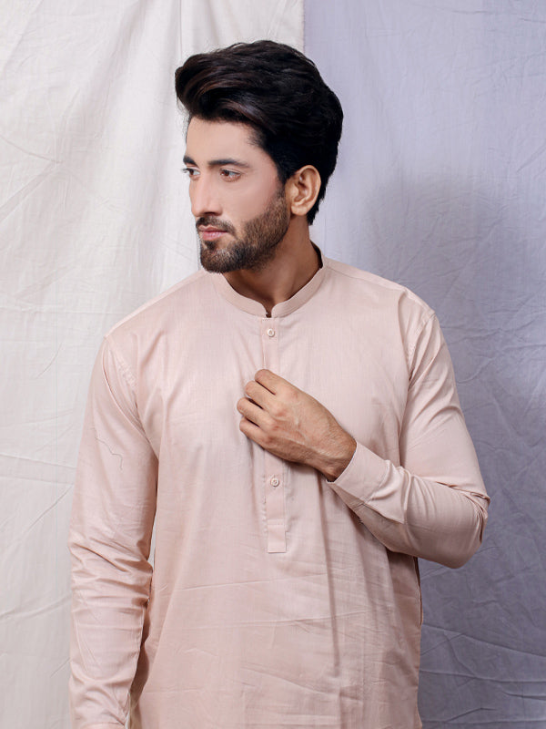 806 Men's Cotton Kameez Shalwar Stitched Suit Light Fawn 03