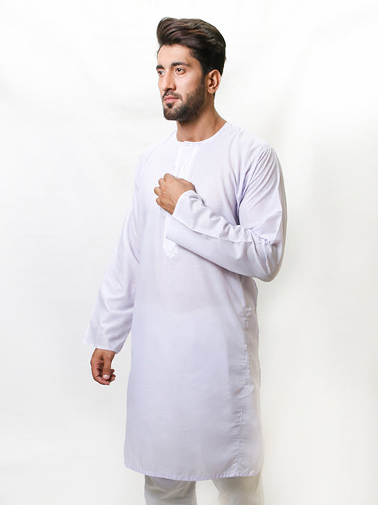 M-AFZL Malmal Kurta Magsi Collar for Men White